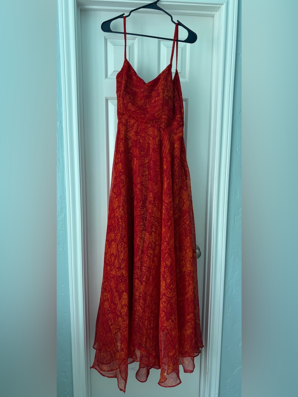 Deasha India, Red Paisley Maxi Dress with Spaghetti Straps